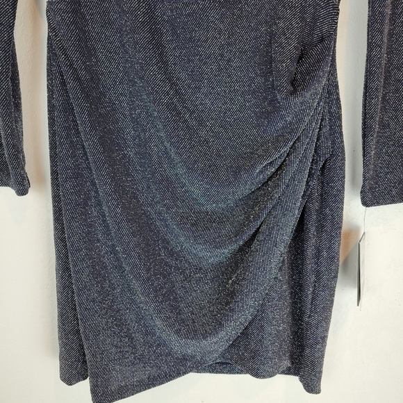 NWT DKNY Metallic Knit Surplice Mini Dress Navy/Silver Size 6 - Picture 9 of 15